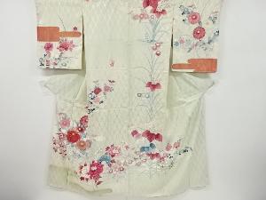 アンティーク　菊・牡丹模様刺繍着物